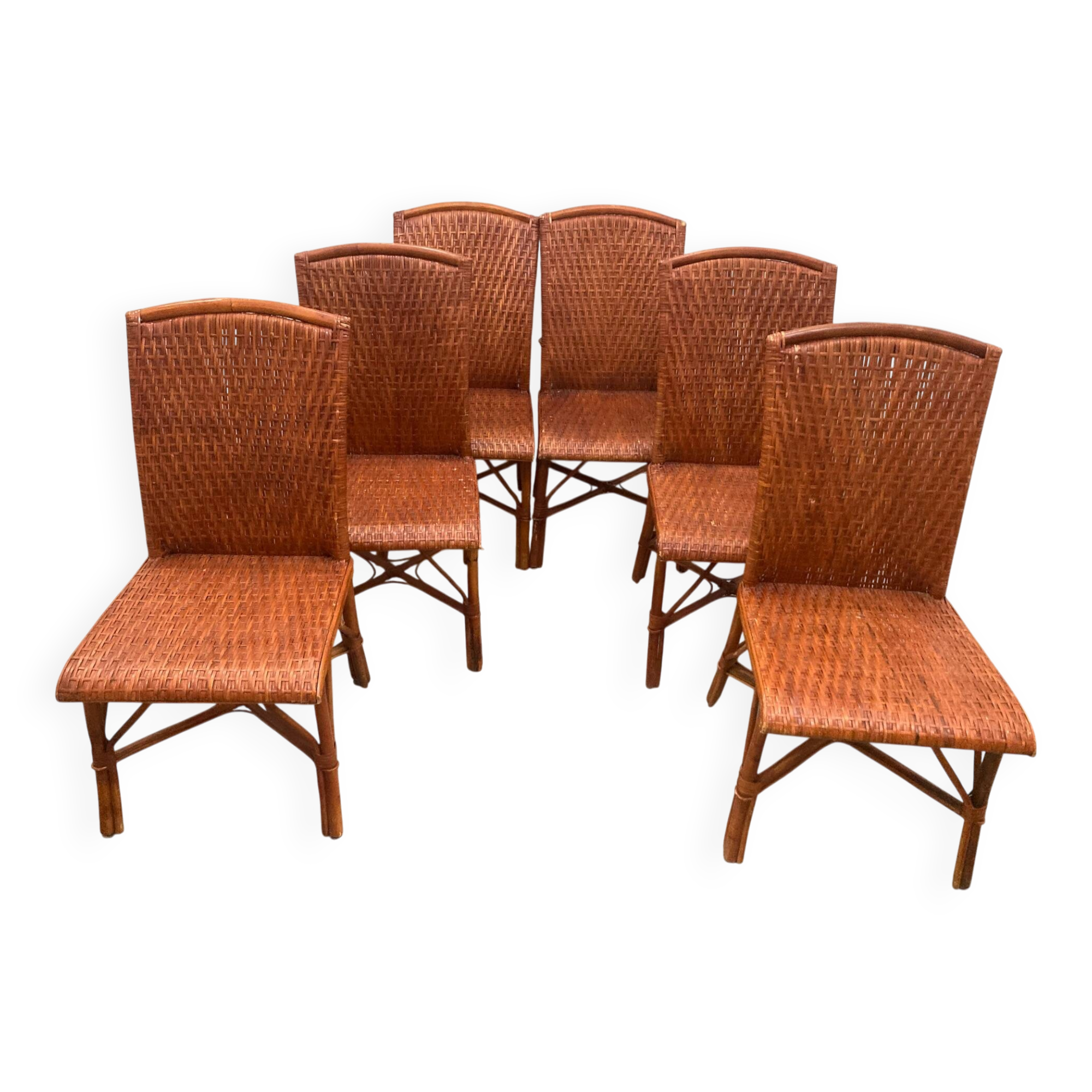 Vintage tropical boho rattan dining chairs