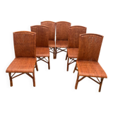 Vintage tropical boho rattan dining chairs