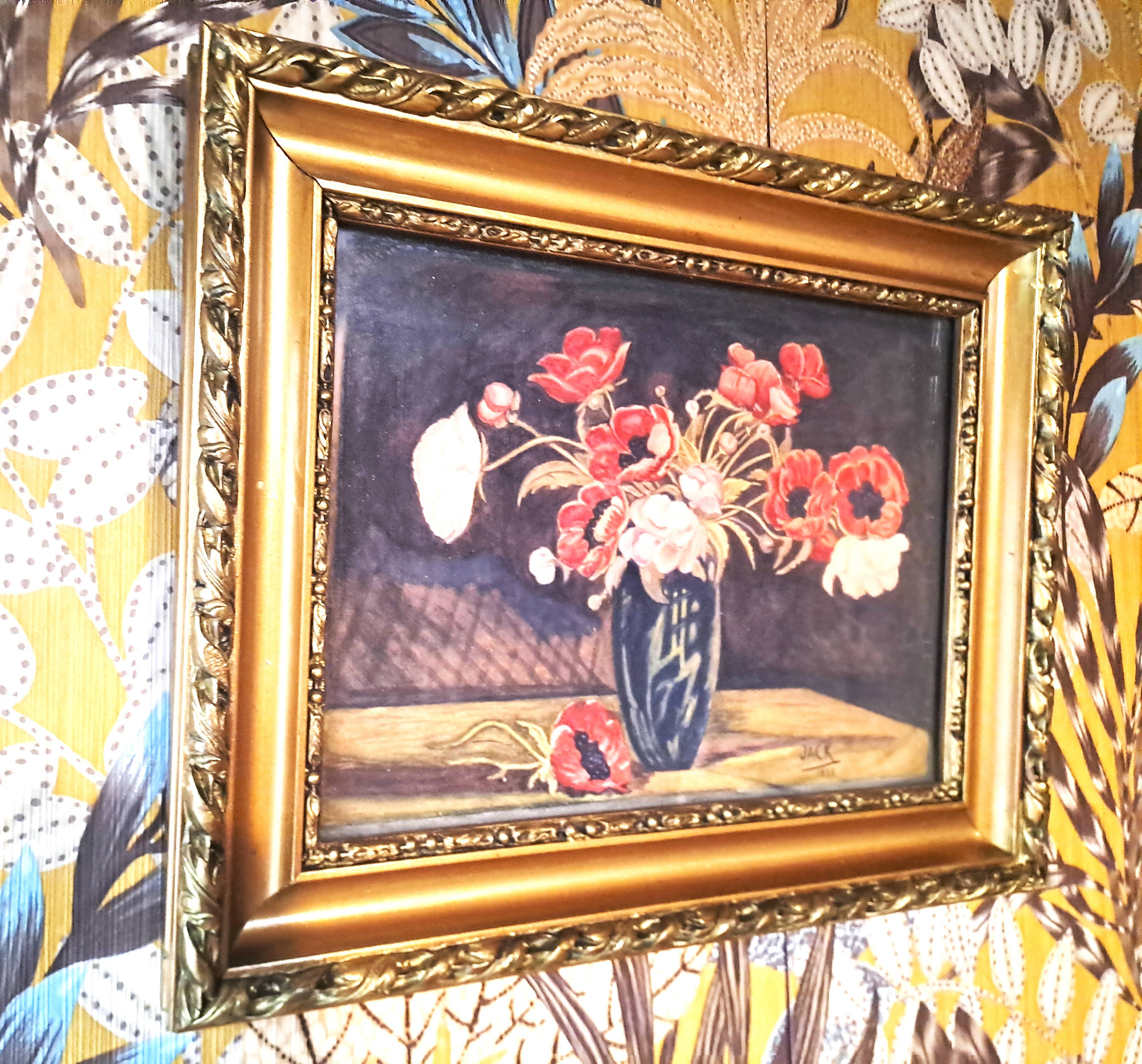 Painting jack watercolor still life france 1938 bouquet of anemones