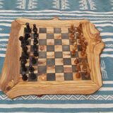 Jeu d'échecs EN bois d'olivier rustique jeu d'échecs fait à la main planche en bois 18 pouces