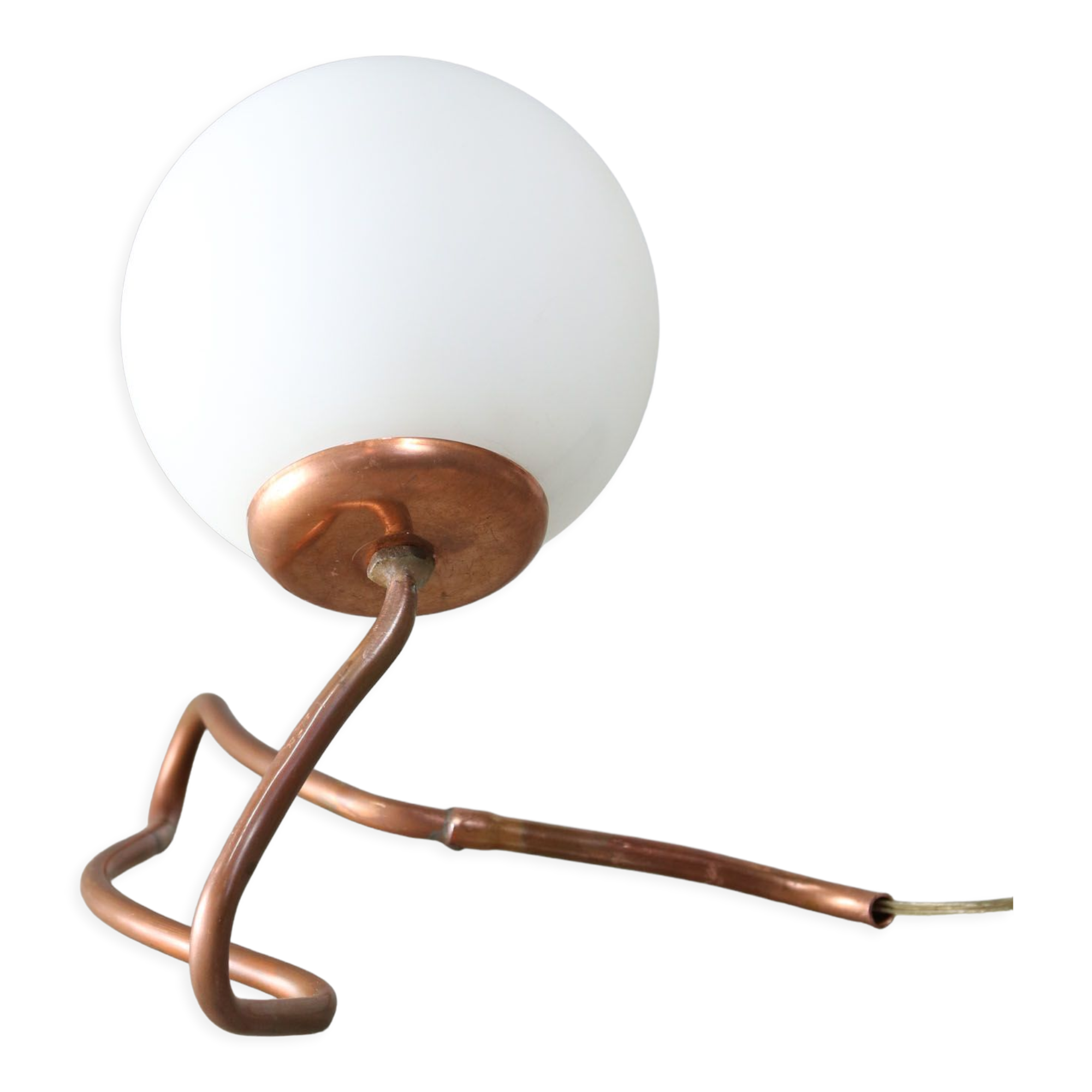 Vintage organic copper and opaline table lamp