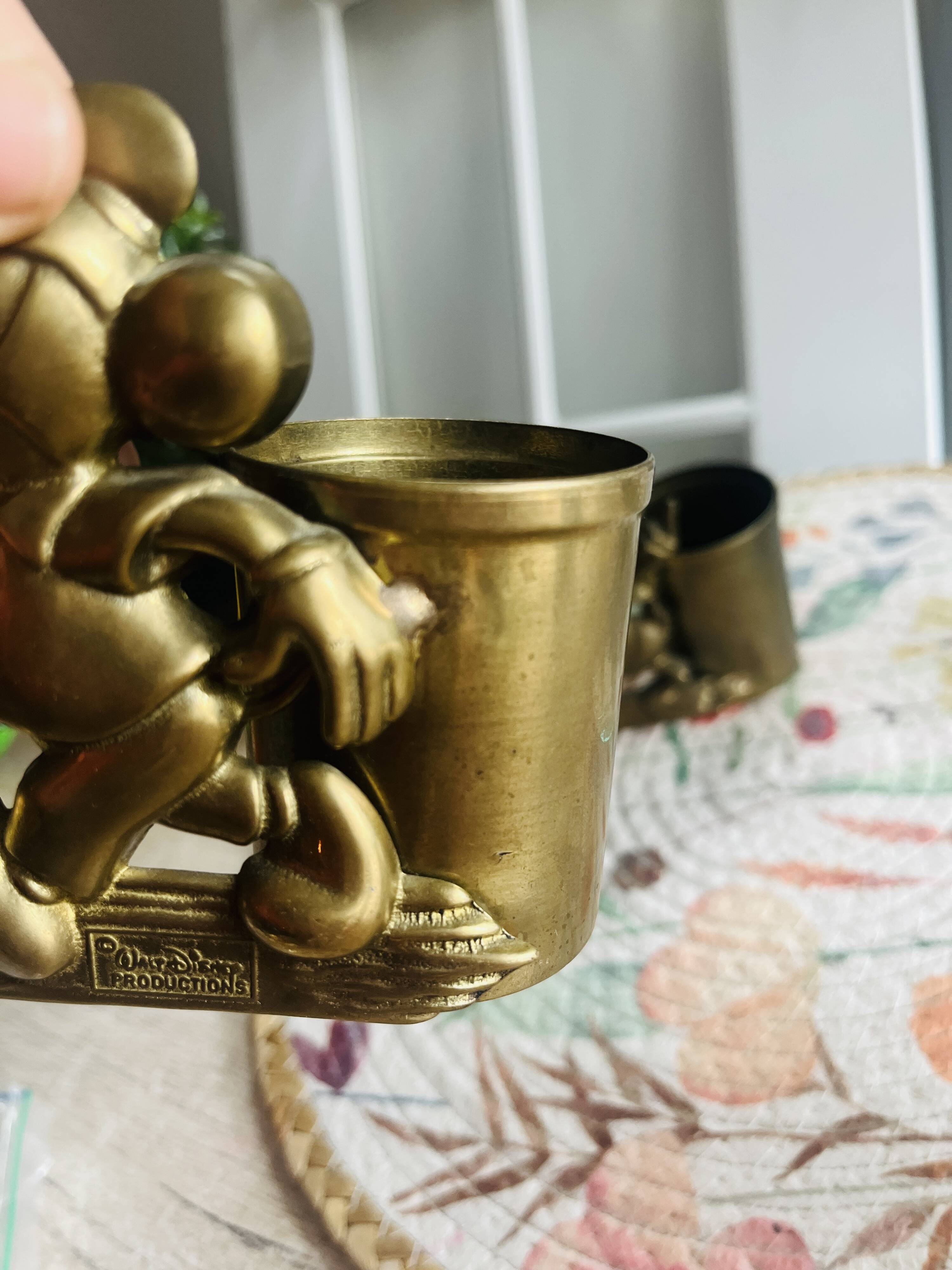 Rare brass yellow Disney pencil holders. 1960p