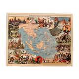 Old poster map of indochina and insulin of 1948 - jp pinchon
