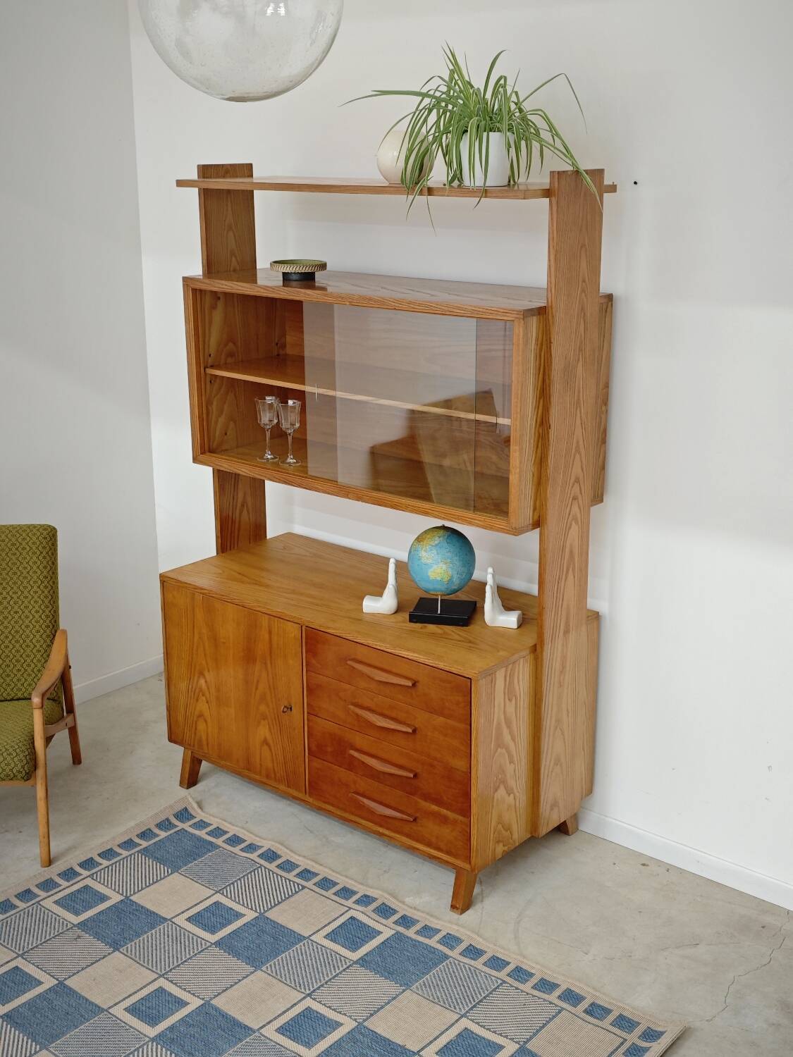 High sideboard, wooden display cabinet by Frantisek Jirak – 1960