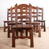 Set of 6 large Brutalist chairs in solid oak from the 1950s.