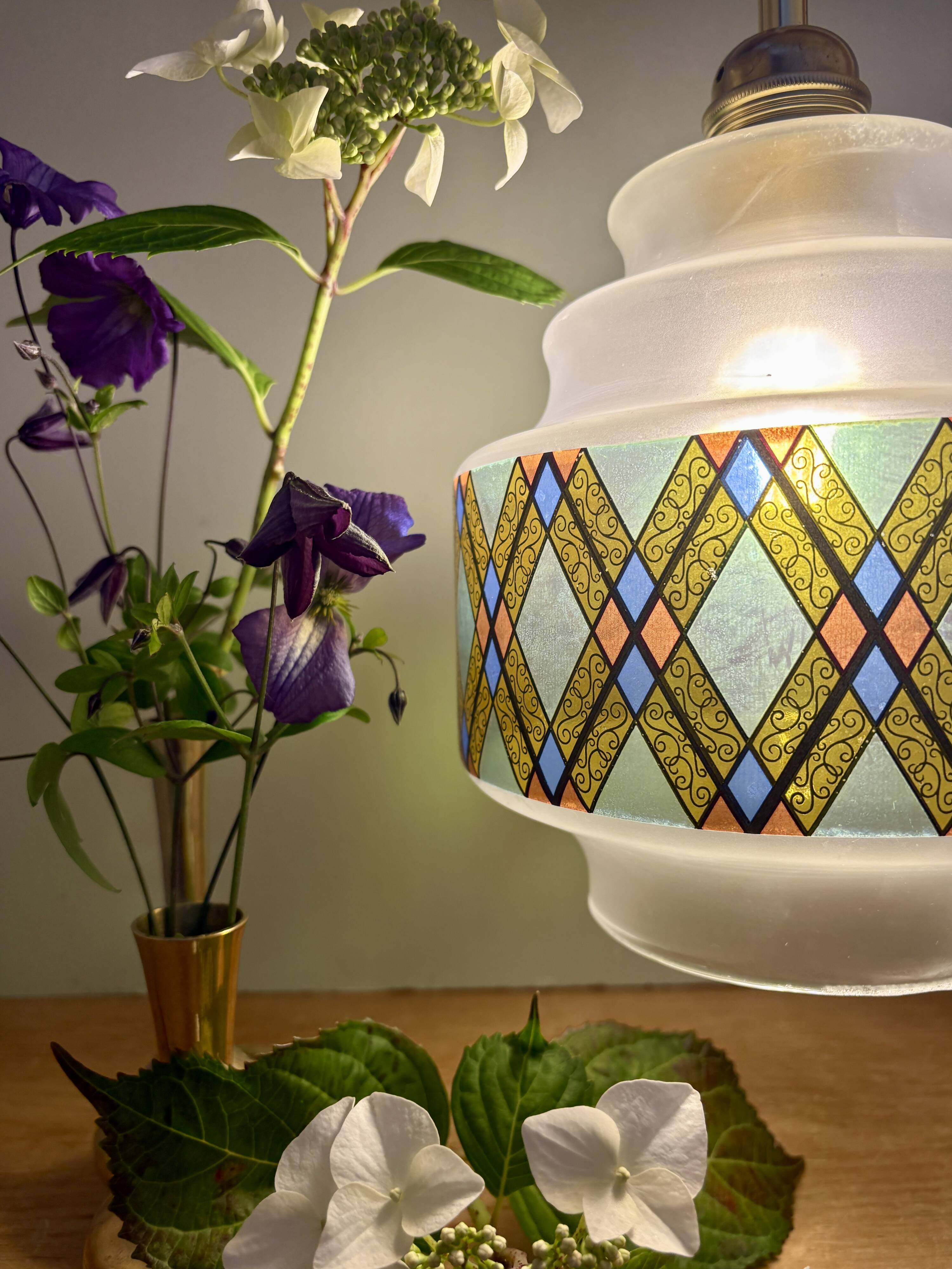 Vintage stained glass globe pendant light