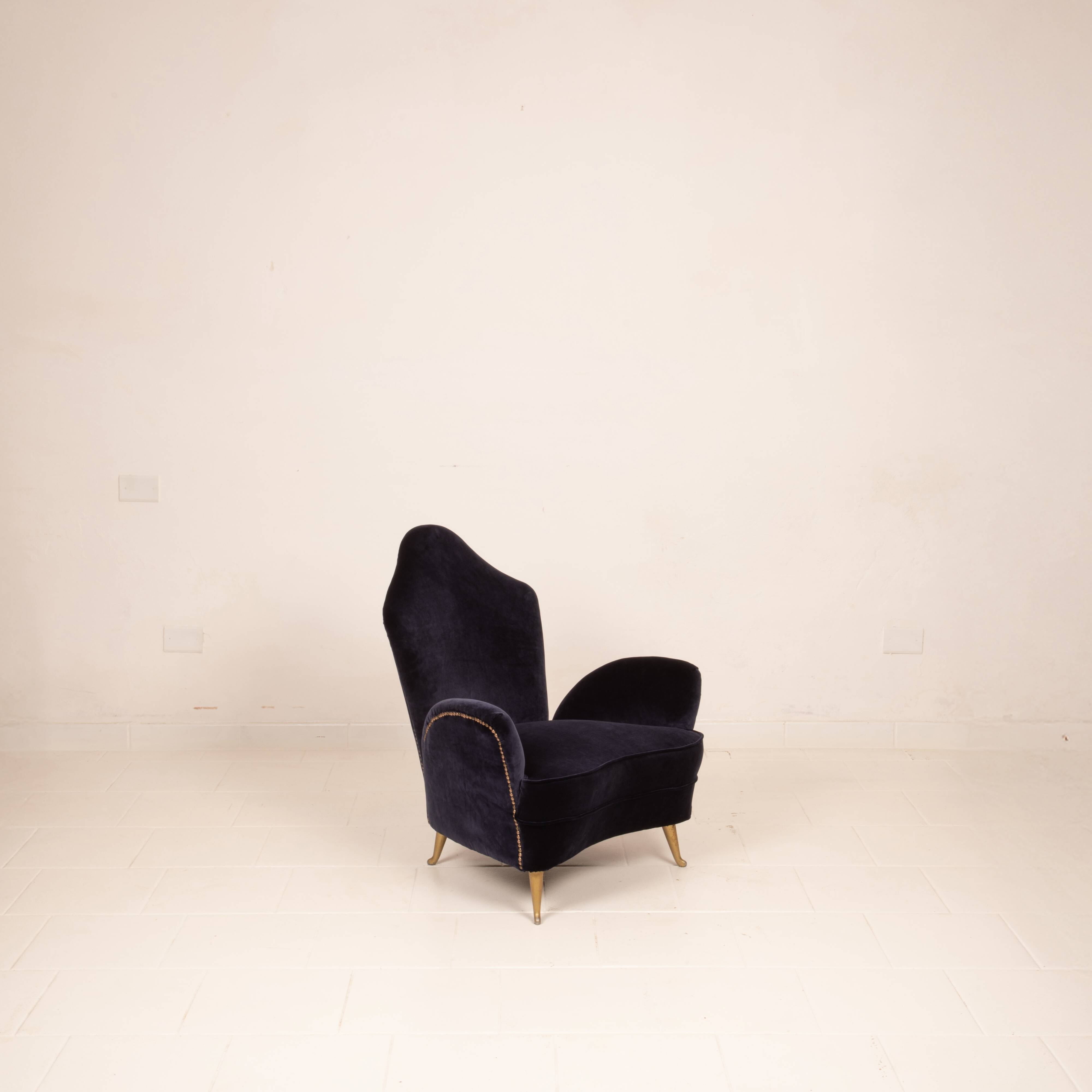 Fauteuil en velours de style mid-century Cesare Lacca pour ISA Bergamo