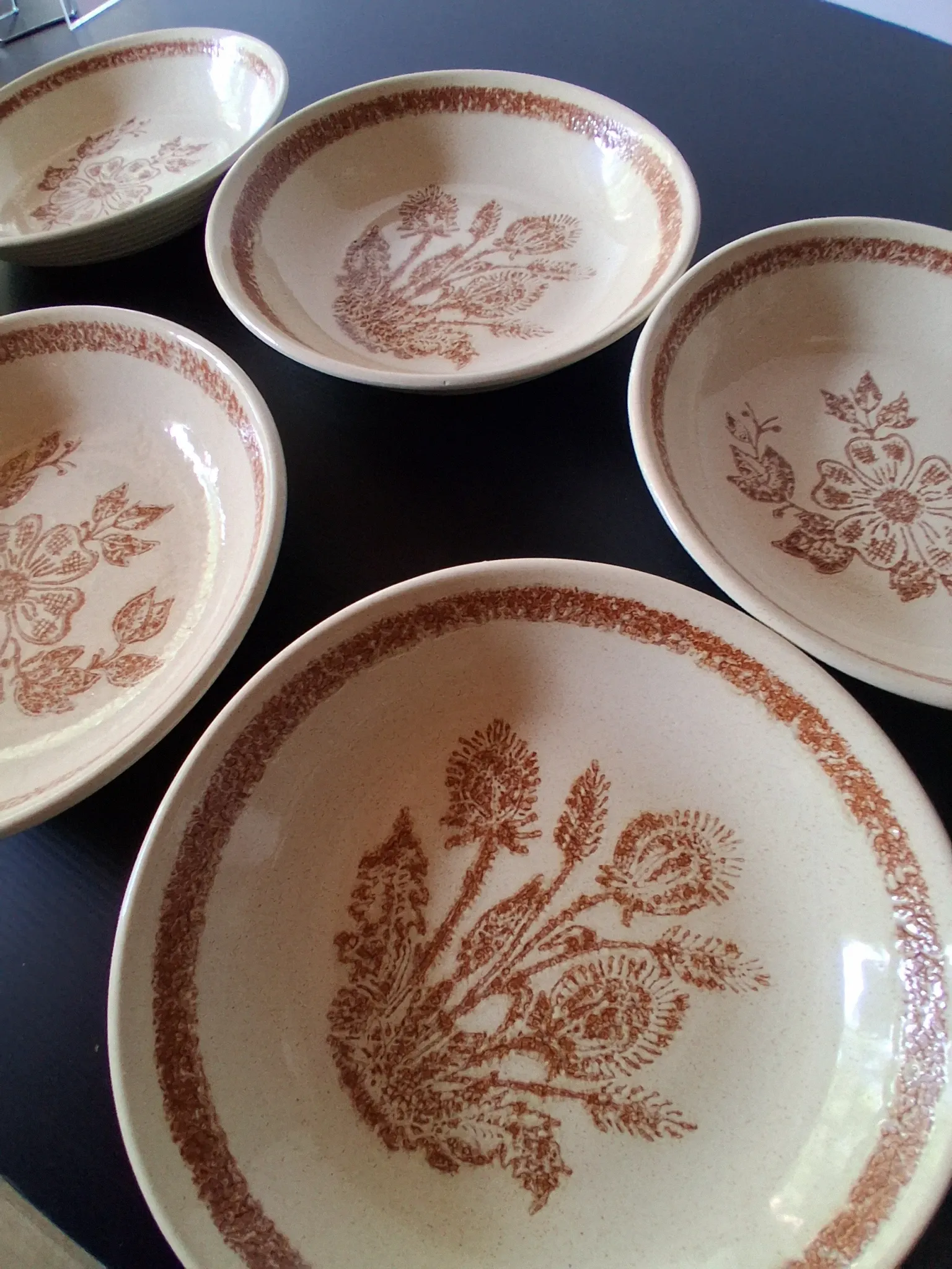 6 beige ceramic deep plates in very good condition.