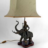 Sculptural lamp in bronze with double patina representing Indra on Airavata