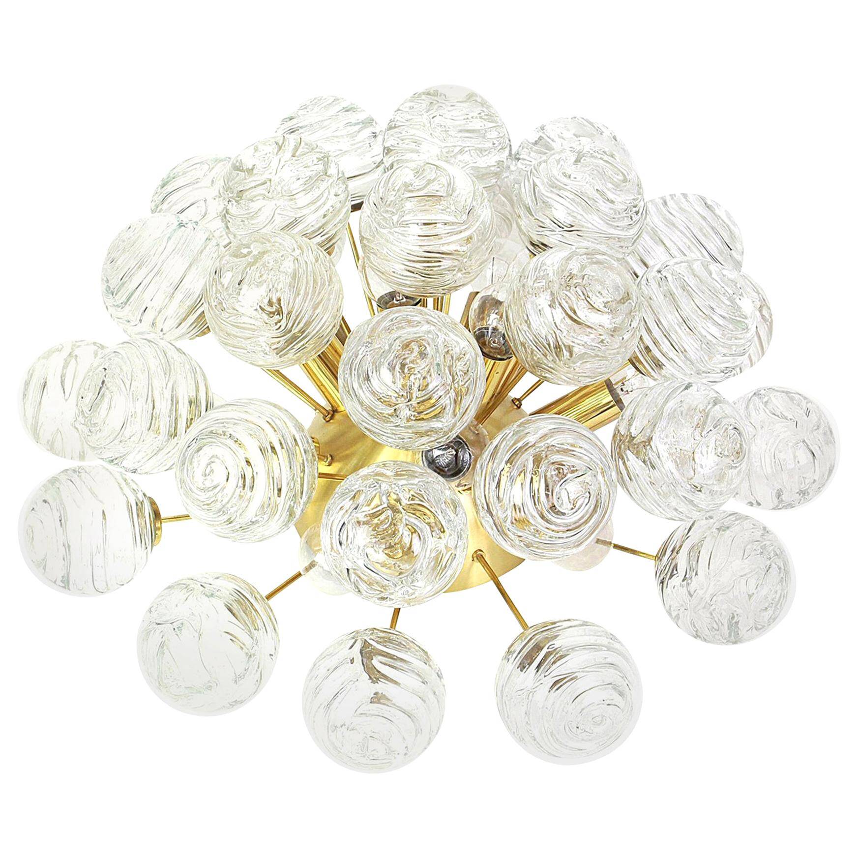 Spectacular Sputnik snowball glass ceiling lights by Doria, Germany, 1970s