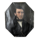 Old oil painting on octagonal canvas portrait countryside decoration
