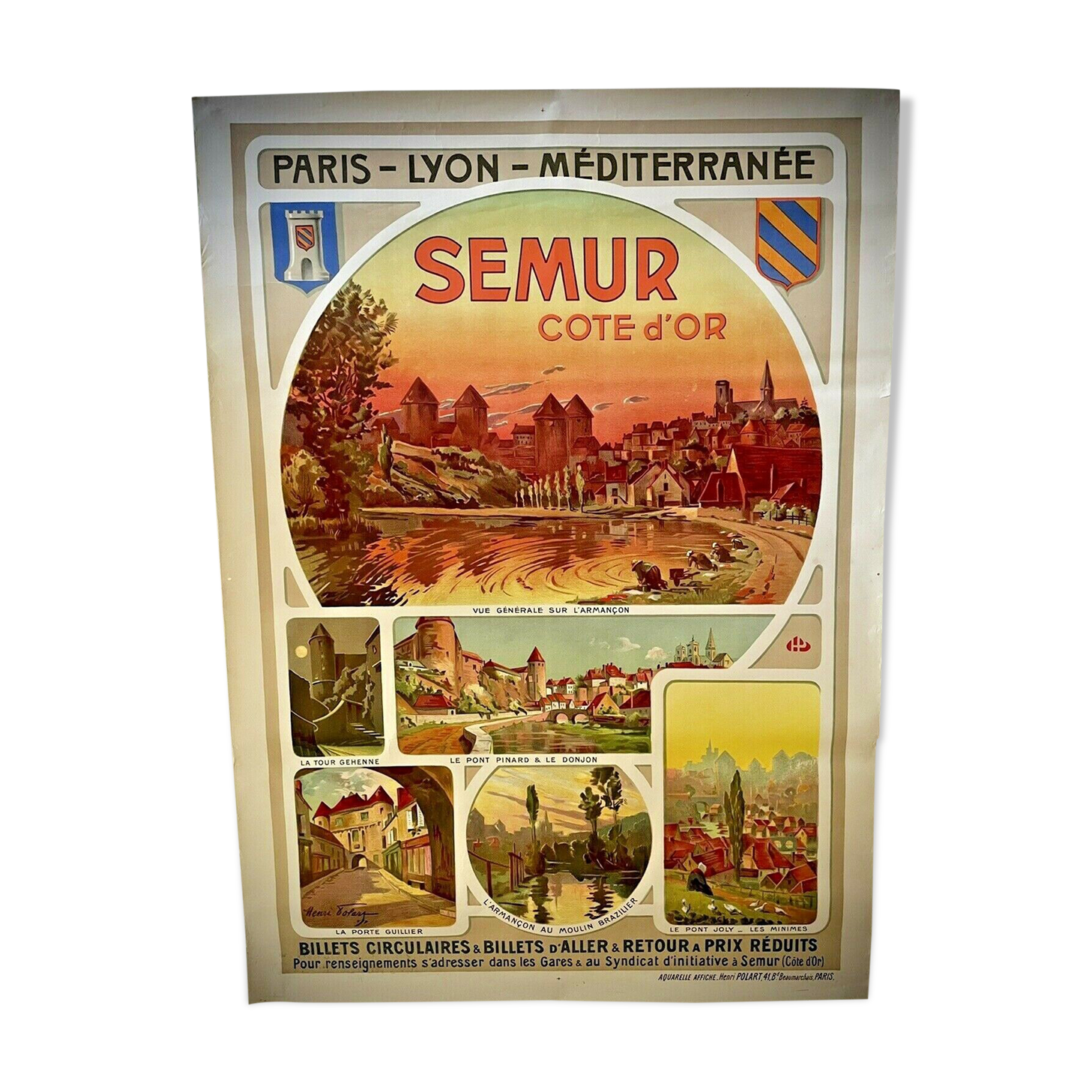 Original poster chemin de fer plm - semur en auxois, henri polard