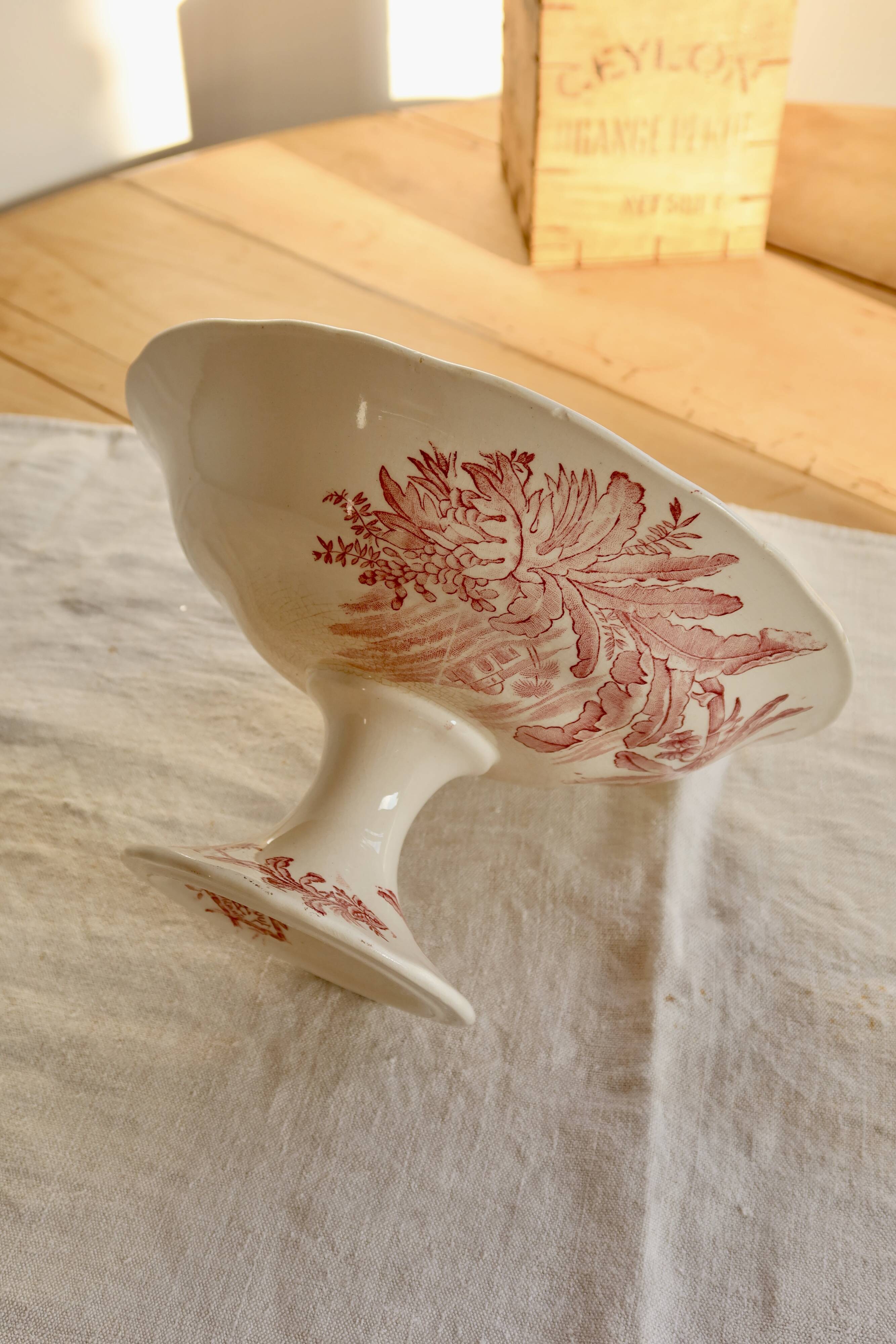 Antique Longchamp compote dish in pink ironstone – Exotic model