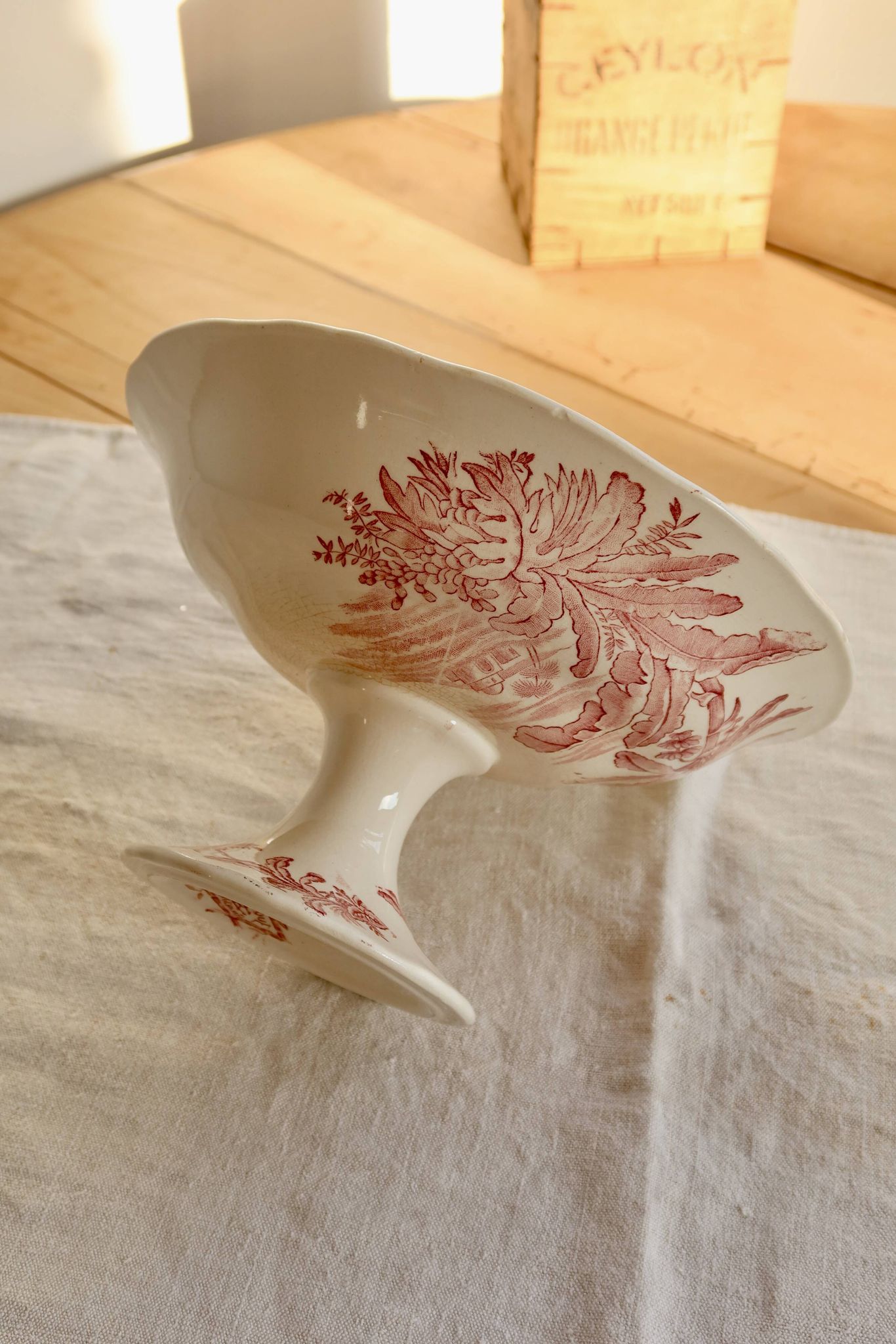 Antique Longchamp compote dish in pink ironstone – Exotic model
