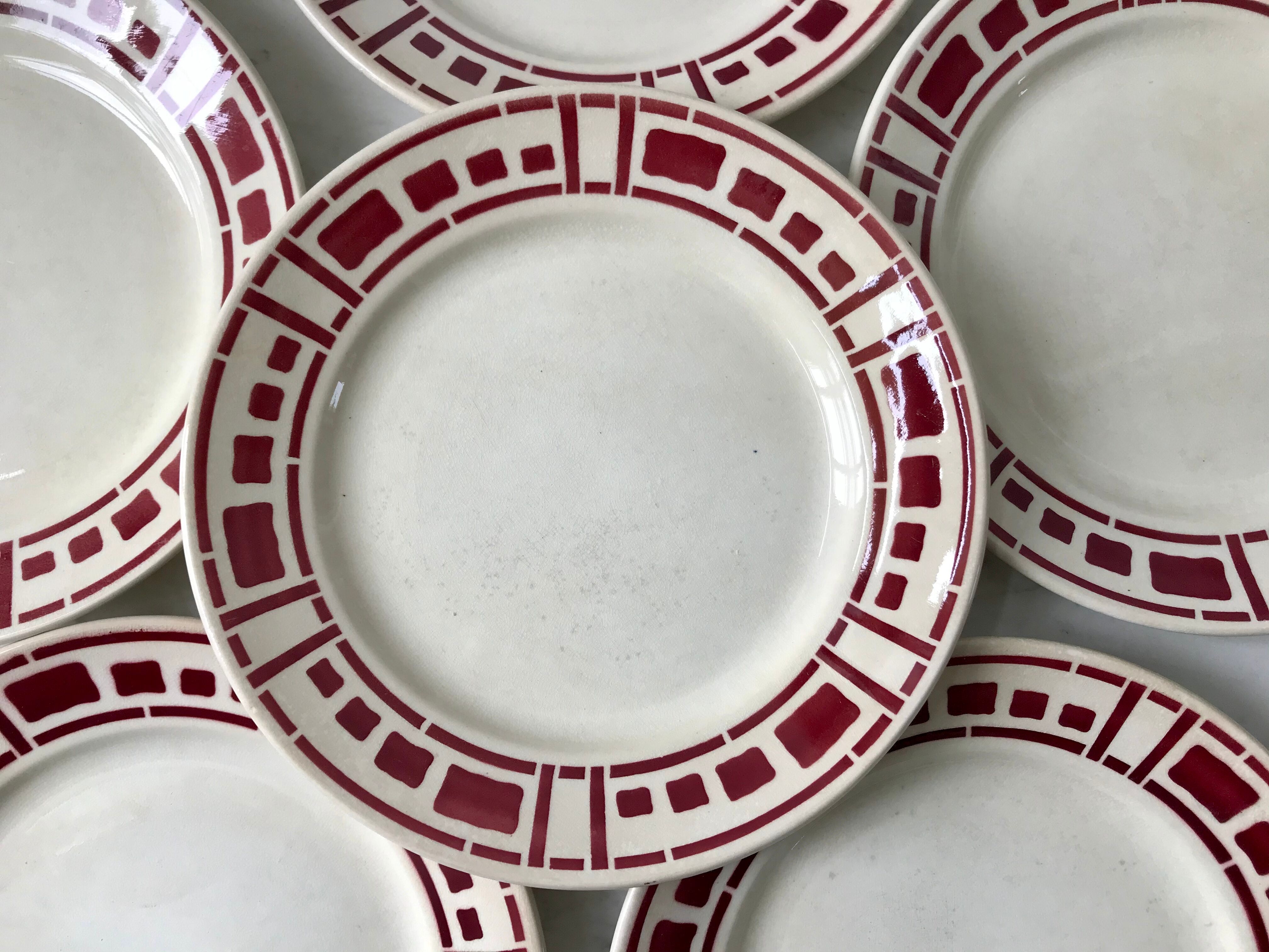 Set of 6 flat plates Badonviller model "Barbizon" 30s