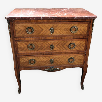 Transition style marquetry chest of drawers