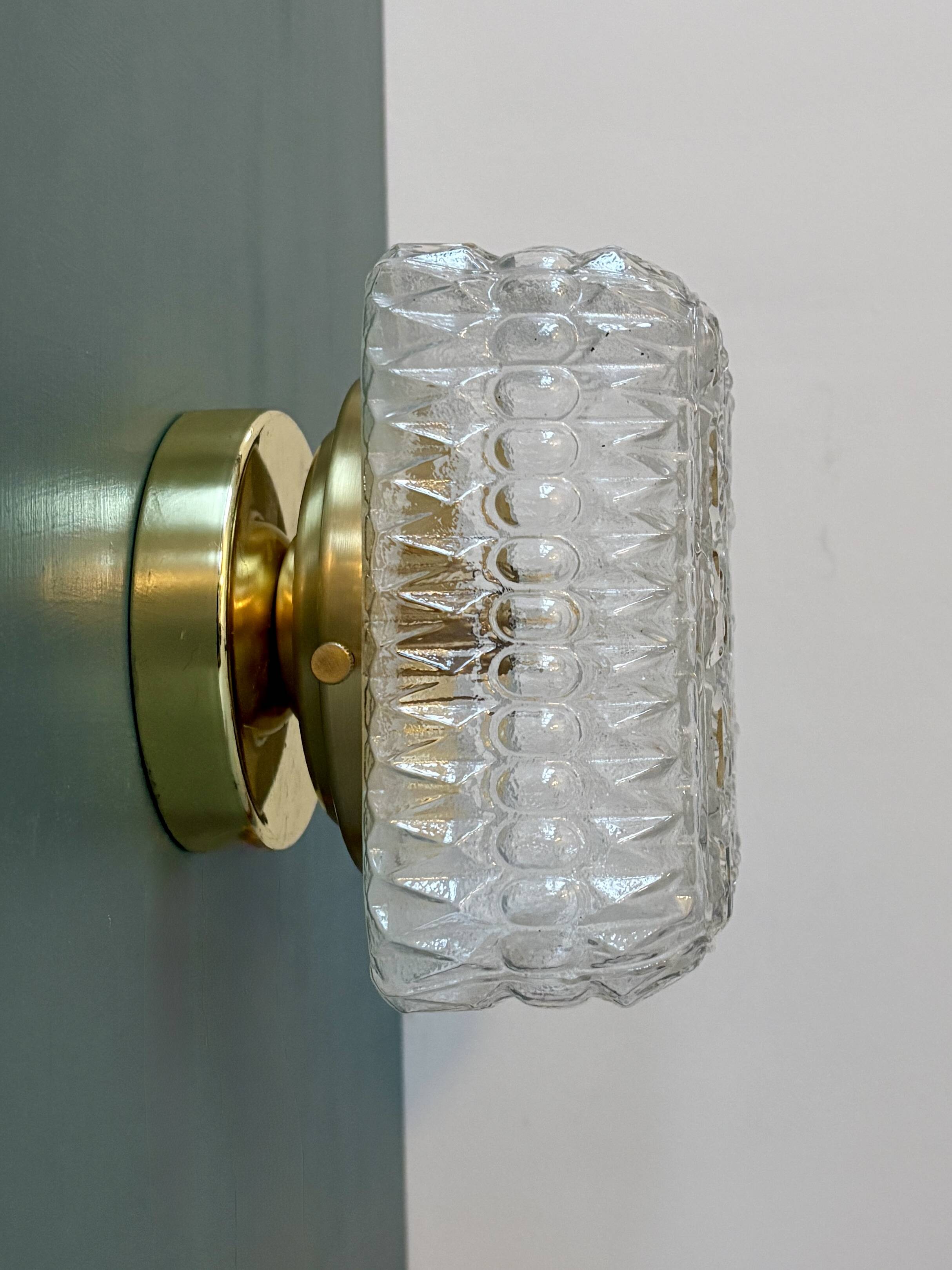 Vintage square globe wall or ceiling light in moulded glass