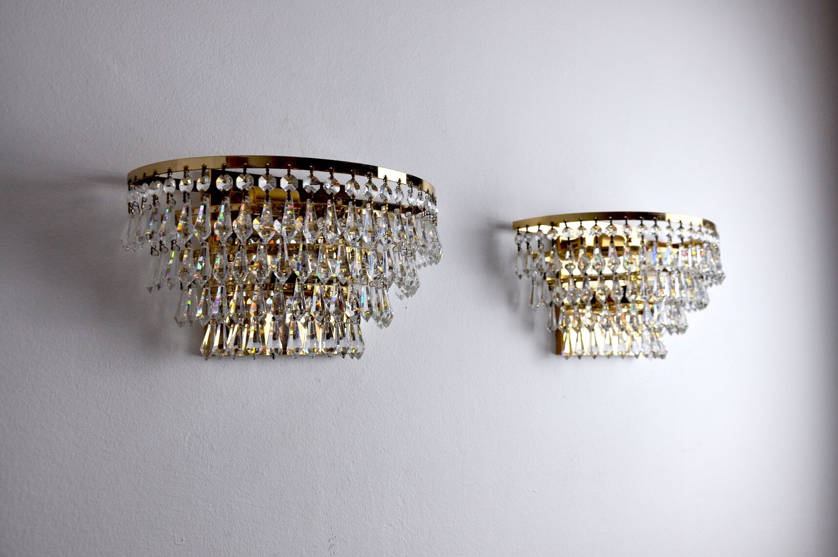 Regency sconces pair, cut crystals, Spain, 1980