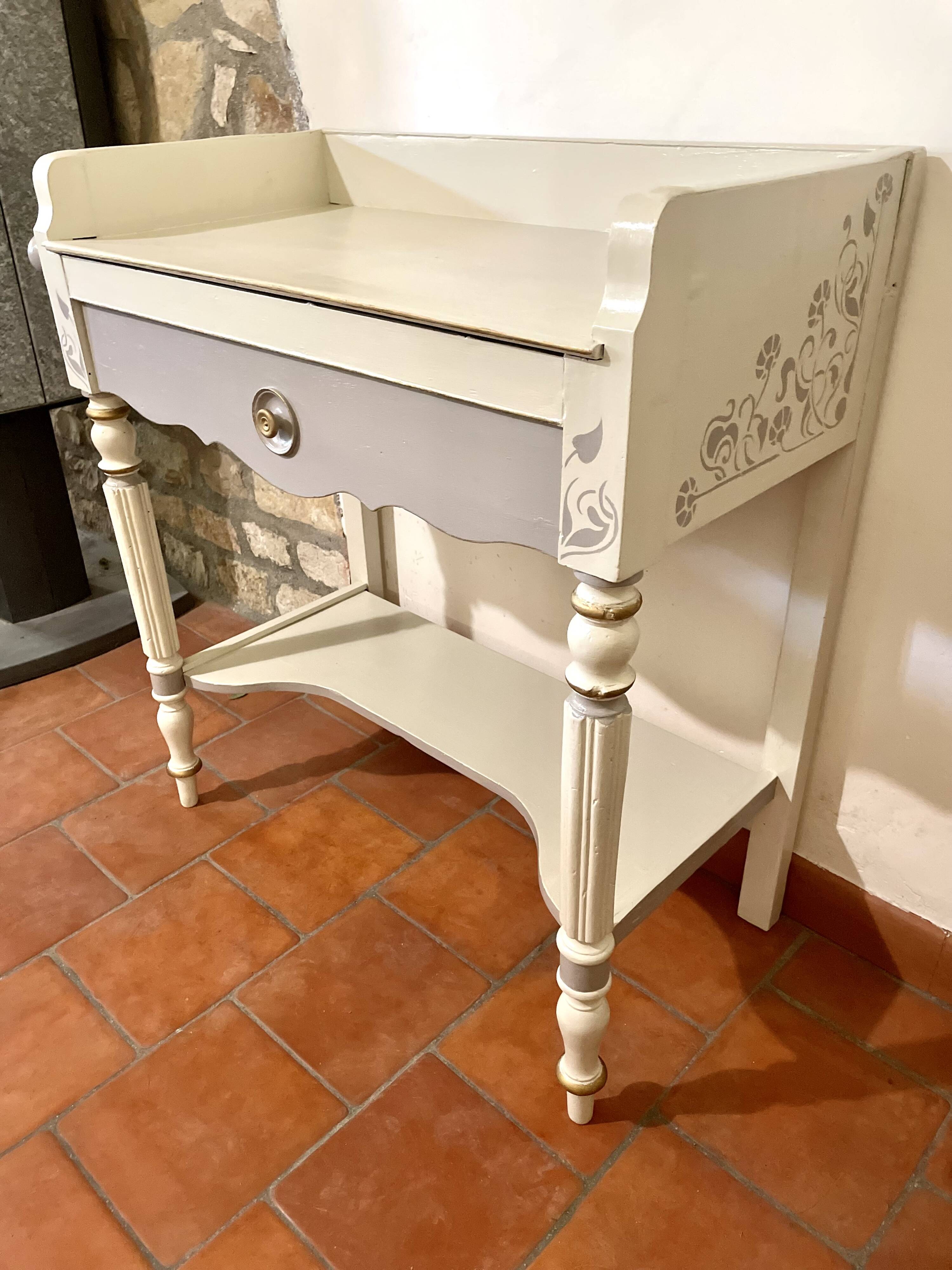 Desserte ou petit bureau beige et taupe