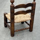 Low chair in oak and straw vintage design 60s