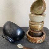 6 mini ceramic bowls, mother-of-pearl spoon