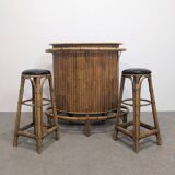 Bar et tabourets Tiki vintage en bambou