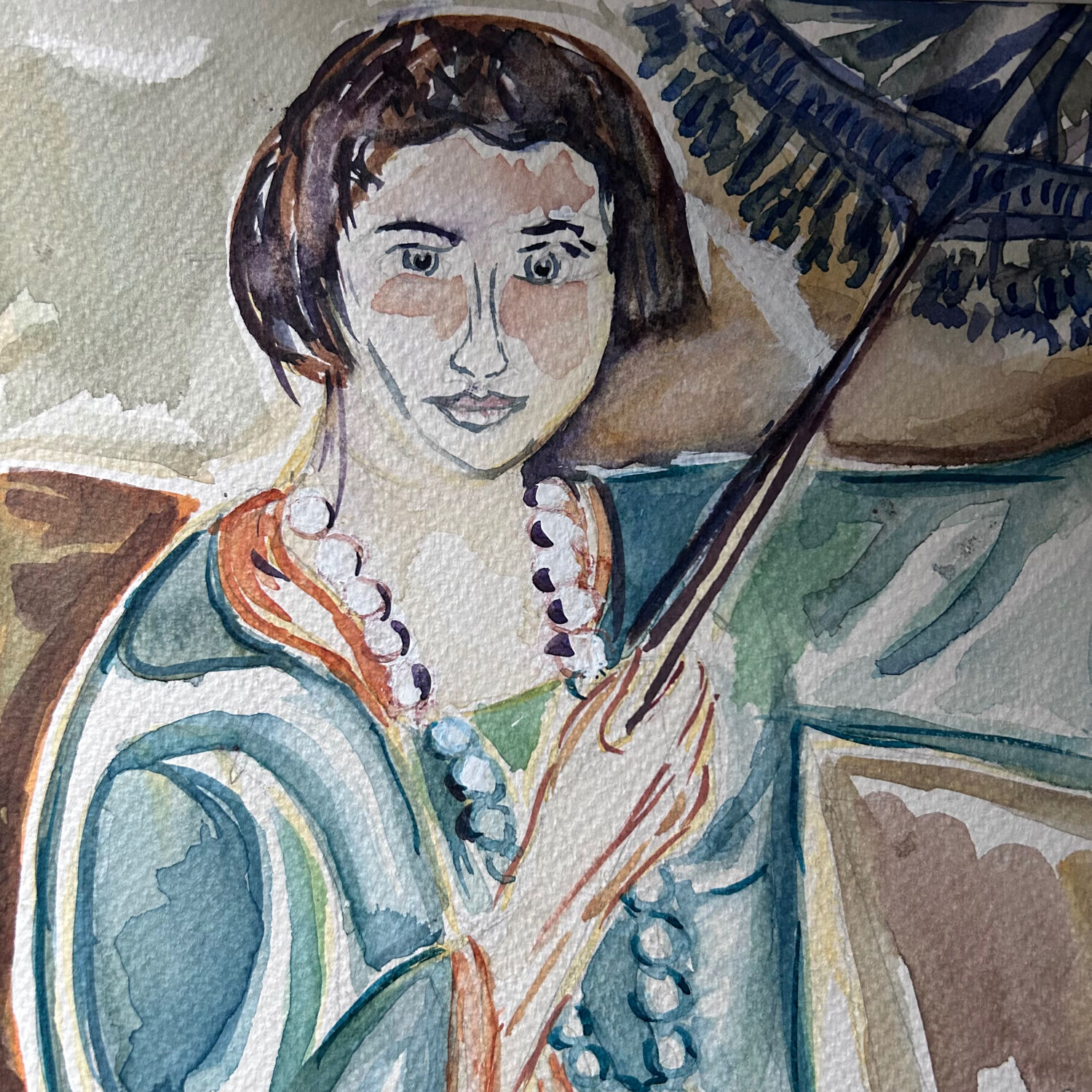 Watercolour Young Woman with Necklace