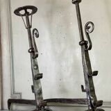 Pair of wrought iron candlesticks, 18th century