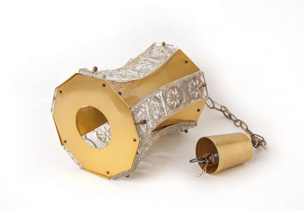 Vintage glass and brass suspension, vintage chandelier.