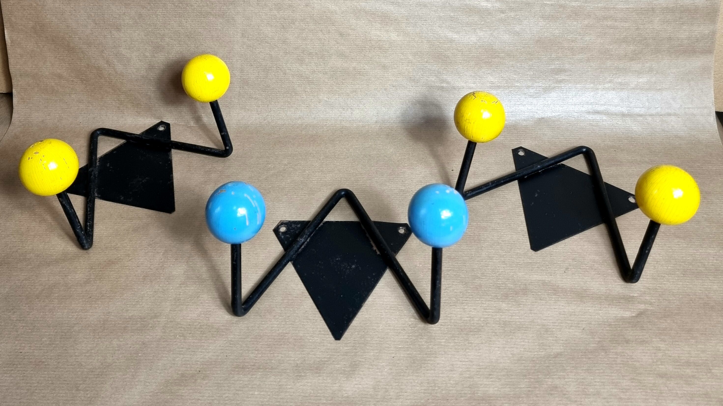 Lot 3 hooks coat racks with 2 balls vintage