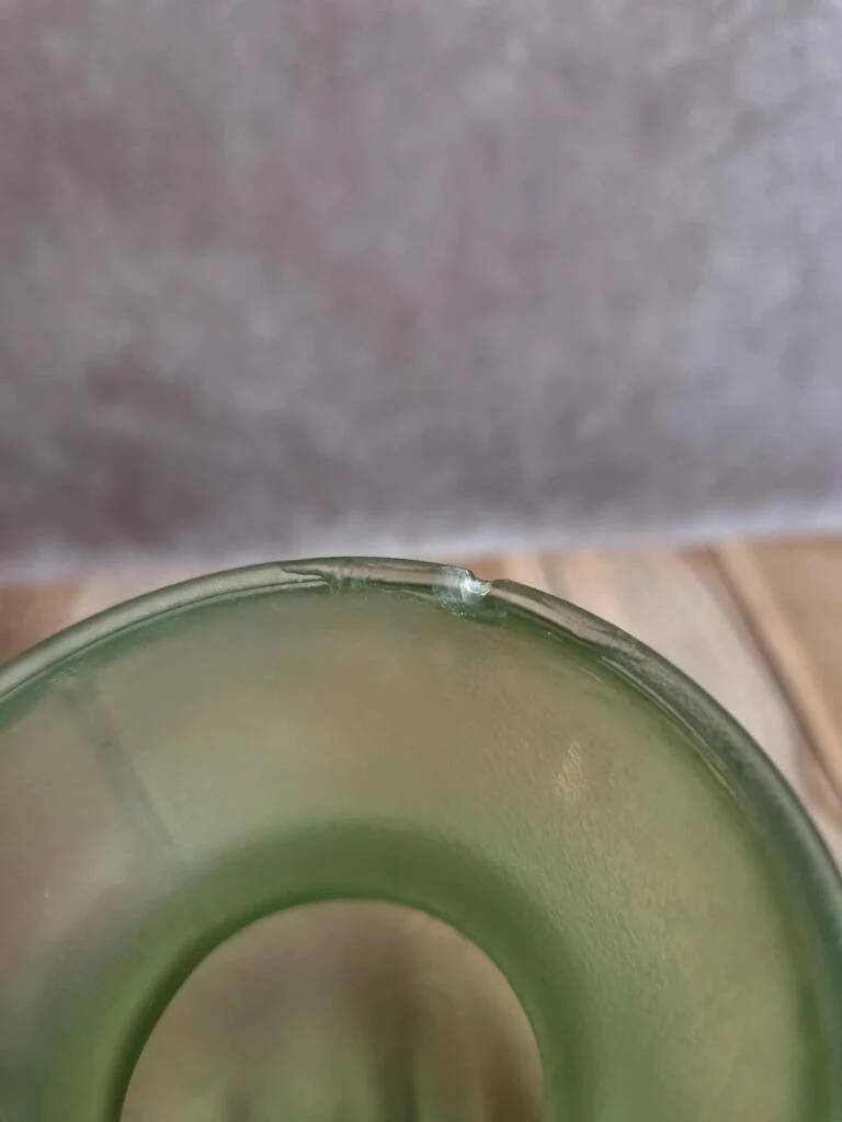 Small Art Deco round vase in moulded green pressed glass – relief decoration