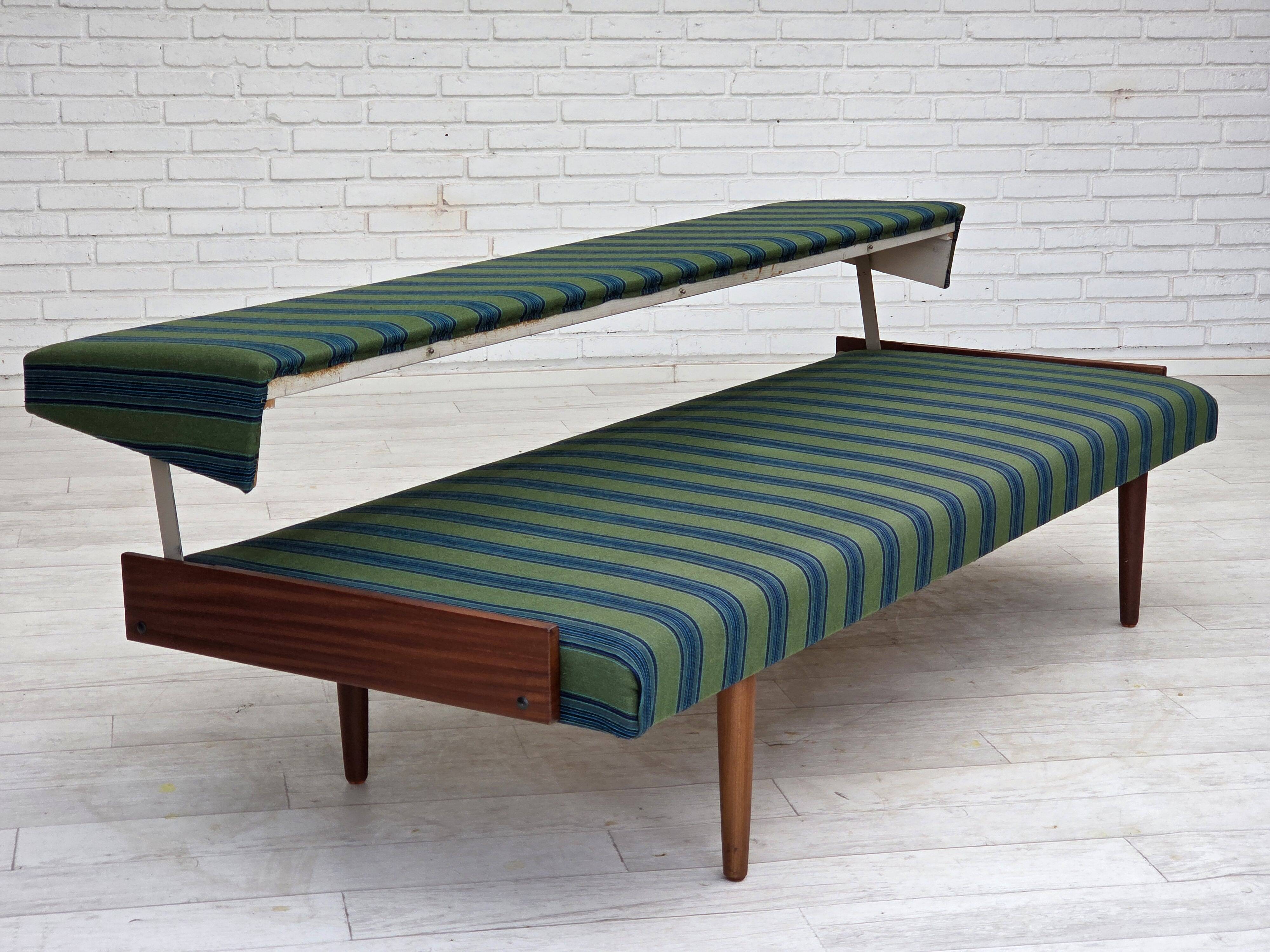 1970s, Danish daybed, furniture wool, solid teak wood, original condition.