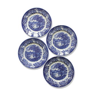 4 plates in vintage English earthenware Ironstone Broadhurst Staffordshire "The English Scene"