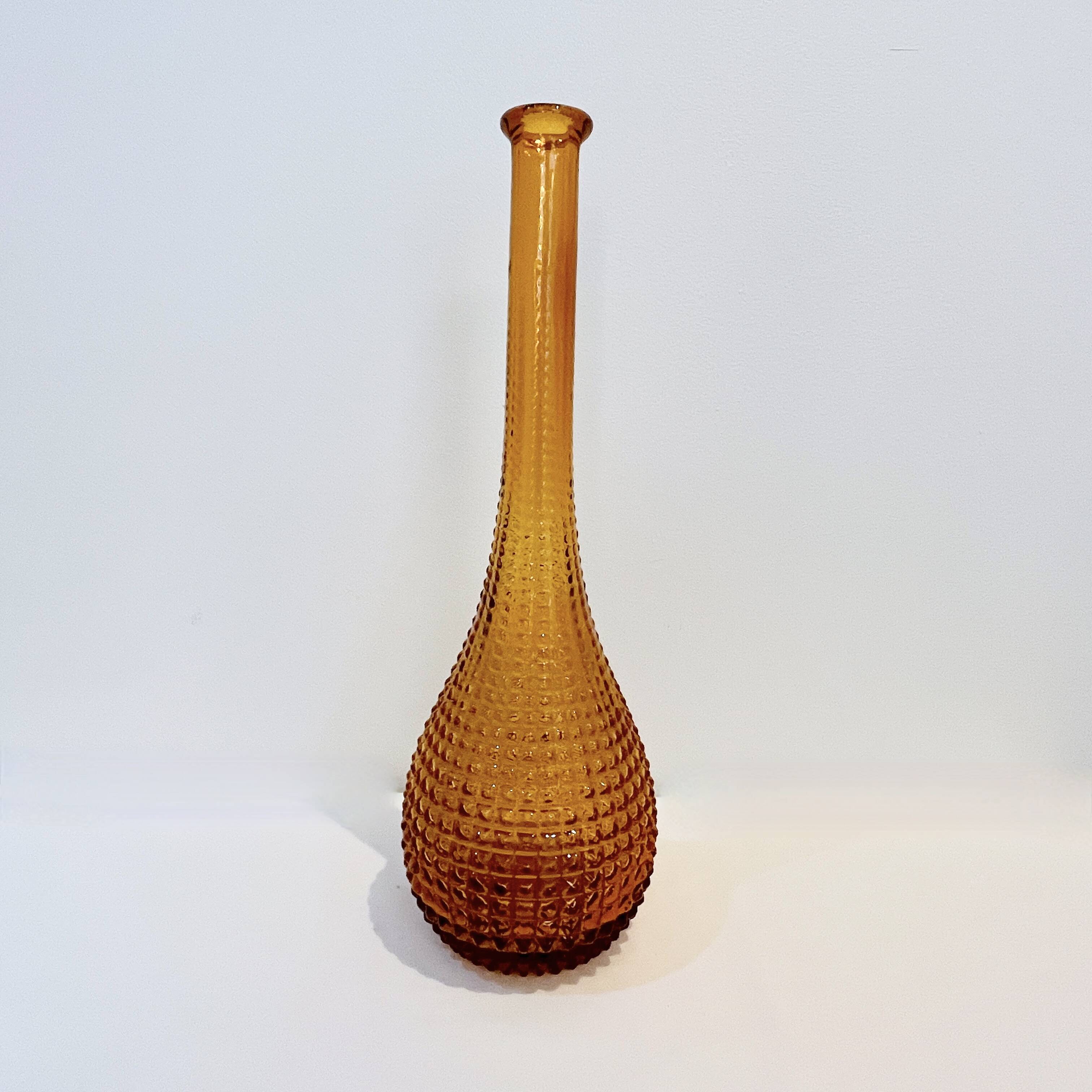 Vintage Empoli carafe bottle in amber yellow glass with diamond point