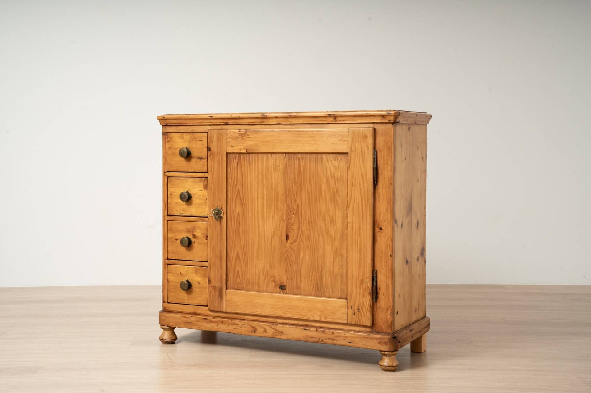 Antique Pine Biedermeier Cabinet with Four Drawers