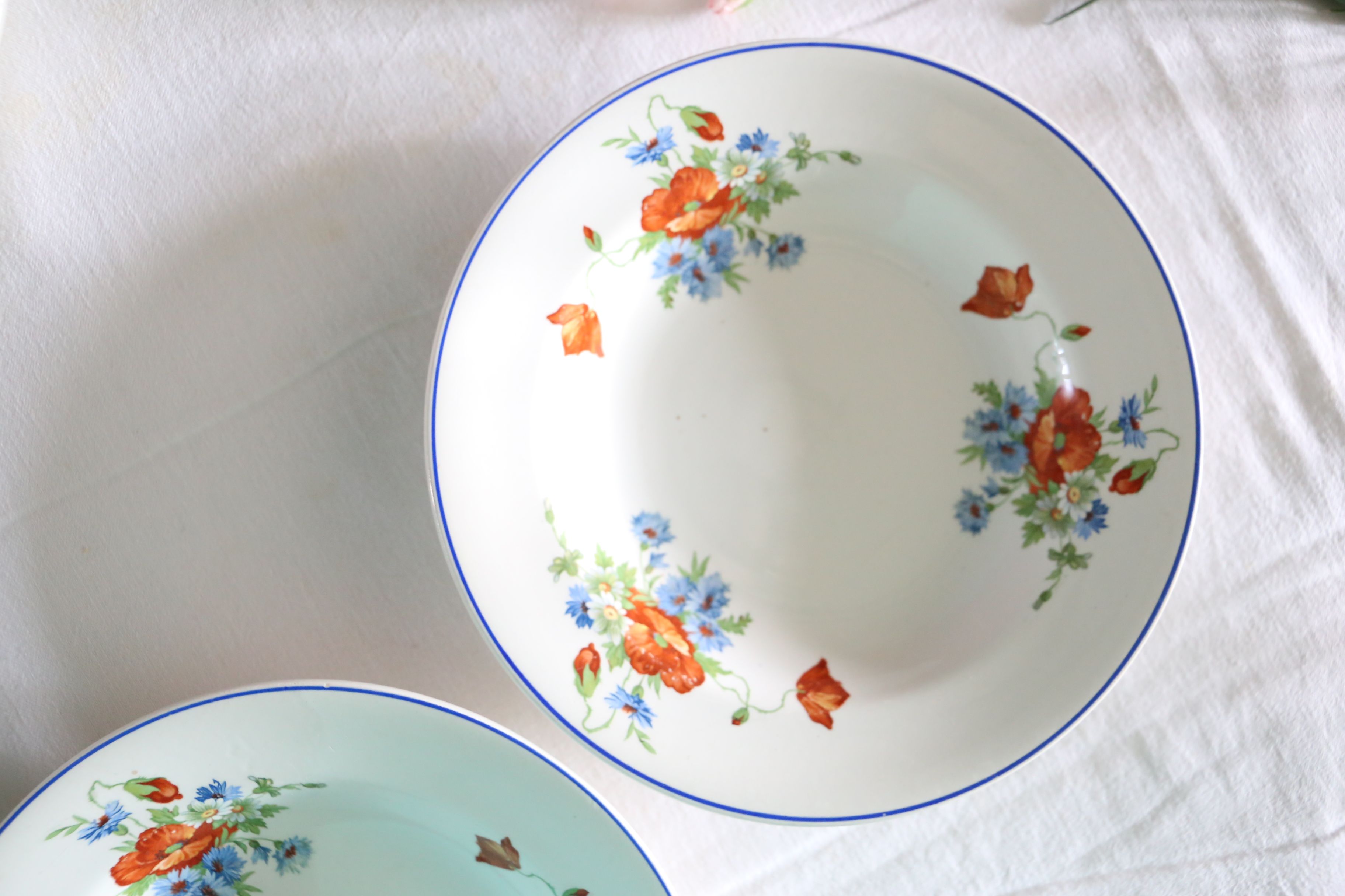 Set of 6 hollow plates of Salins, Poppy pattern, opaceline, vintage