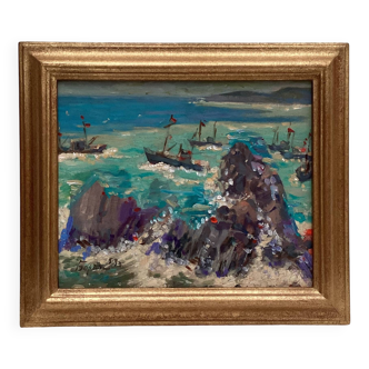 Oil painting on canvas / cardboard signed dimensions: height -37cm - width -43