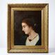 Old portrait of a young woman in profile, oil on canvas A. Piard 19th century