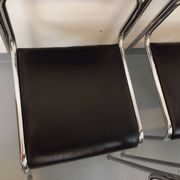 Set of 6 vintage Italian stackable chairs in chrome metal and skai.