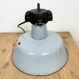 Industrial Grey Enamel Factory Lamp with Cast Iron Top, 1960s