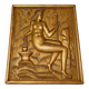 Carved oak panel depicting an allegorical female figure.