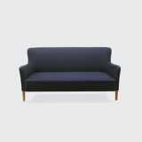 1940s three-seater sofa reupholstered in blue wool