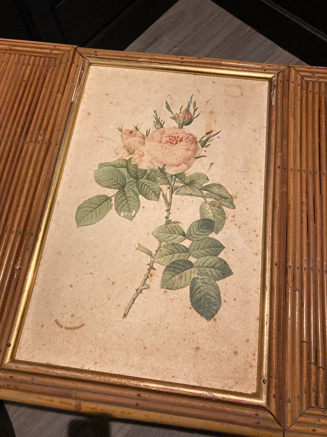 Hairdresser, vintage rattan desk, in the style of Audoux Minet.