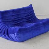 Togo two-seat in blue velvet by Michel Ducaroy for Ligne Roset