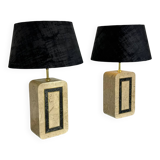 Table lamps in travertine and brass, Regency style, Maitland Smith, 1980.