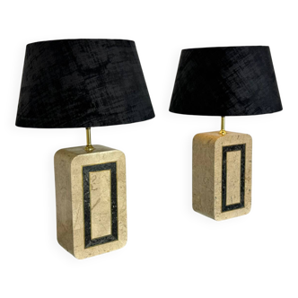 Lampes de table en travertin et laiton, style Régence, Maitland Smith, 1980