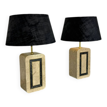 Lampes de table en travertin et laiton, style Régence, Maitland Smith, 1980.