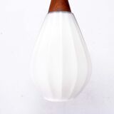Scandinavian teak and opaline glass pendant lamp