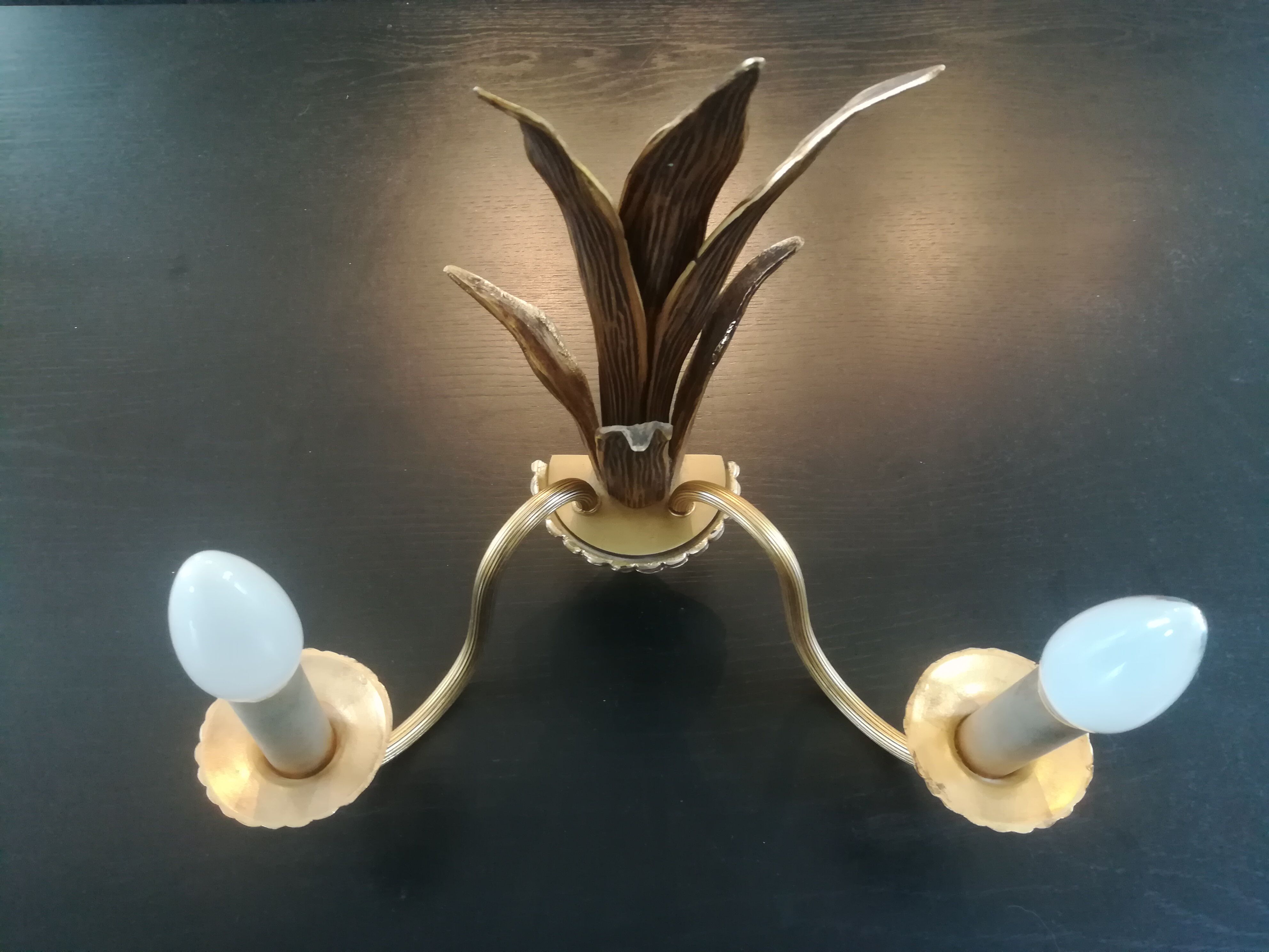 Paire d'appliques palmier en bronze et laiton