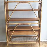 1960s rattan and wood shelf